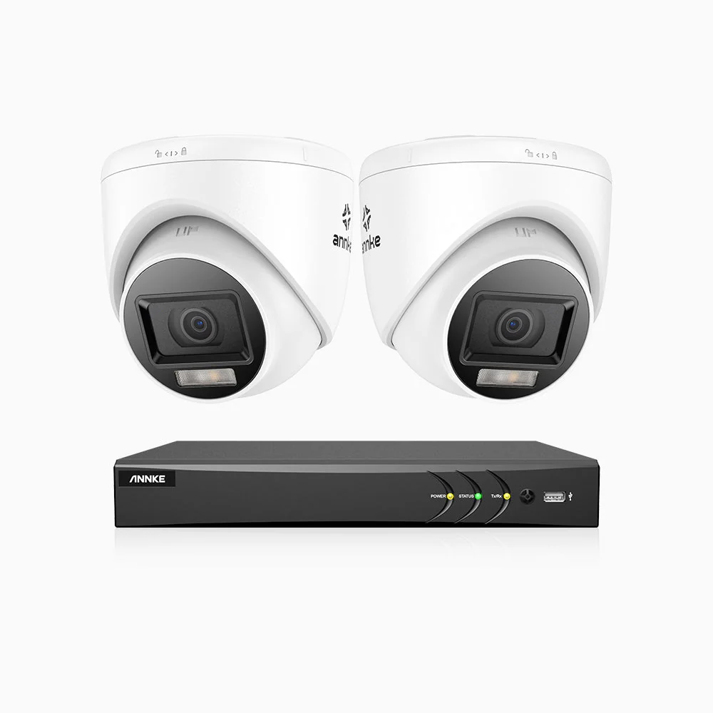 ADLK800 - Kit videosorveglianza analogica 8 canali con 2 telecamere 4K, Visione notturna a doppia luce, 3840x2160@20fps, apertura superiore f/1.6, segnale di uscita 4-in-1, IP67
