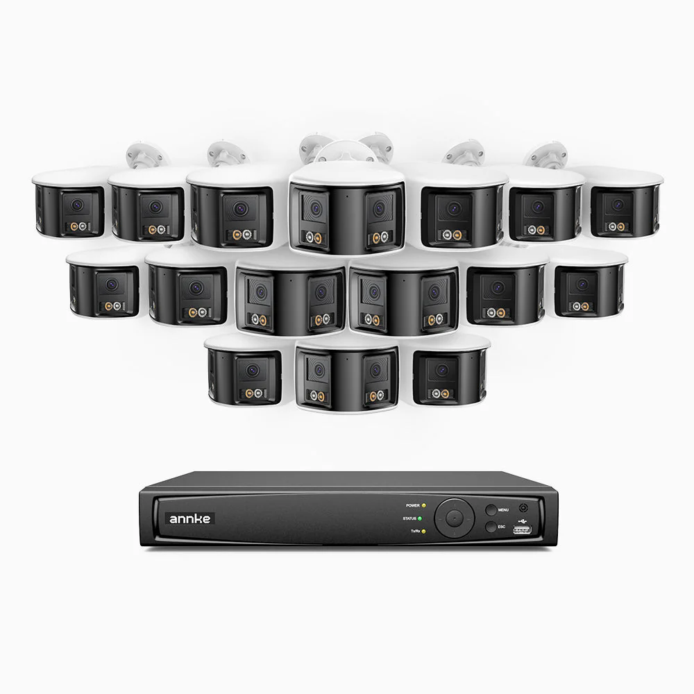 FDH800 - Kit videosorveglianza PoE 16 canali con 16 doppia lente telecamere 4K, vista panoramica a 180°, visione notturna intelligente a doppia luce, audio bidirezionale, sirena e allarme attivi, rilevamento persone e veicoli, IP67 - Image 2