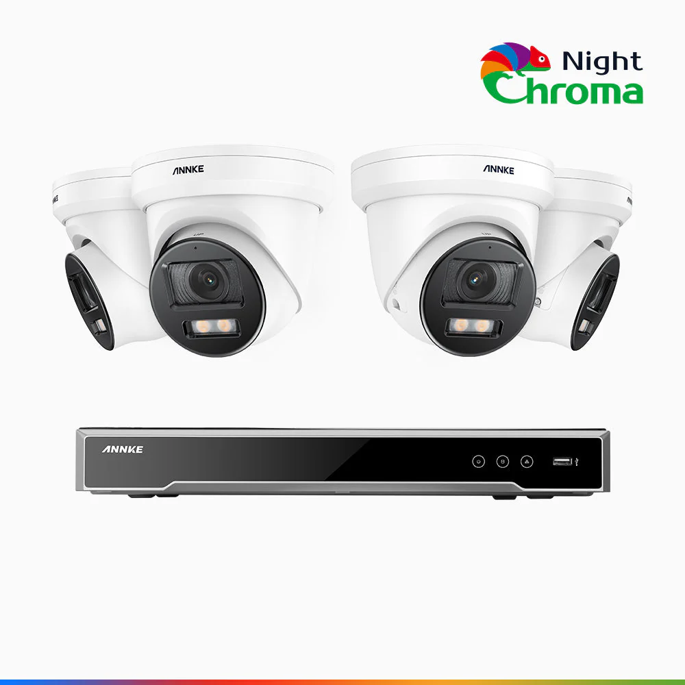 NightChroma<sup>TM</sup> NCK800 - Kit videosorveglianza PoE 8 canali con 4 telecamere 4K, Telecamera di Sicurezza PoE IP Acme 4K UHD Visione Notturna Full Color con Straordinaria Apertura  f/1.0, Compatibile con Alexa (I91BQ) - Image 2